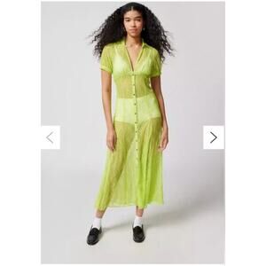 URBAN OUTFITTERS Connie Neon Yellow Lace Button Front Maxi Dress | Small